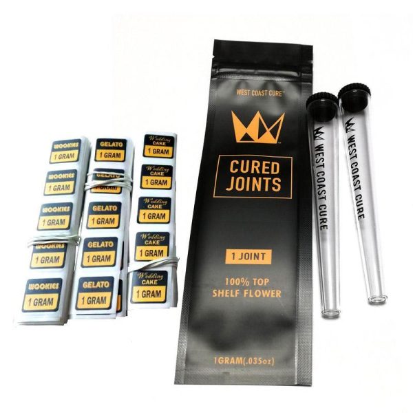 West Coast Cured Prerolled tube with sticker
